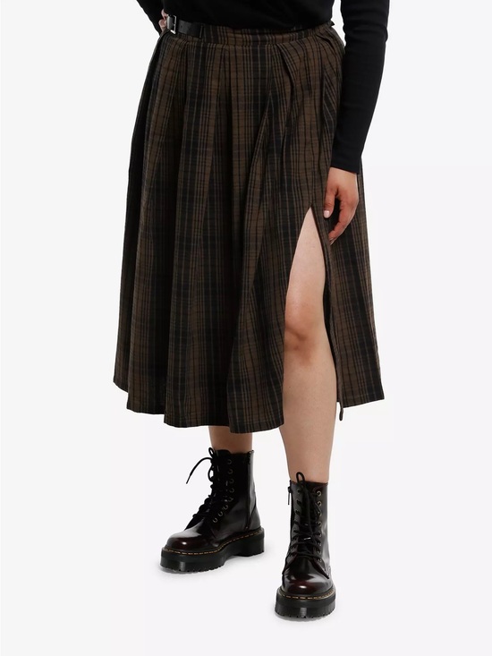 Thorn & Fable Dresses & Skirts - Thorn & Fable Brown & Black Plaid Midi Skirt 100% Cotton Plus Size XL